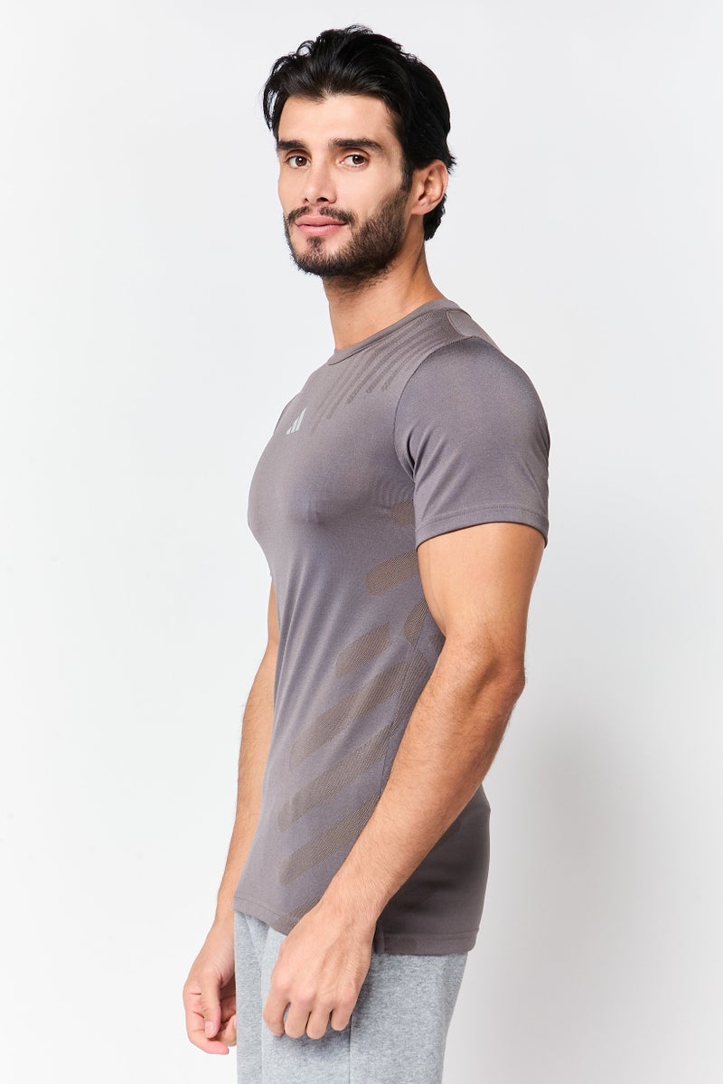 Adidas Men Slim Fit Brand Logo Short Sleeves Outdoors T-Shirt, Grey - Image 3